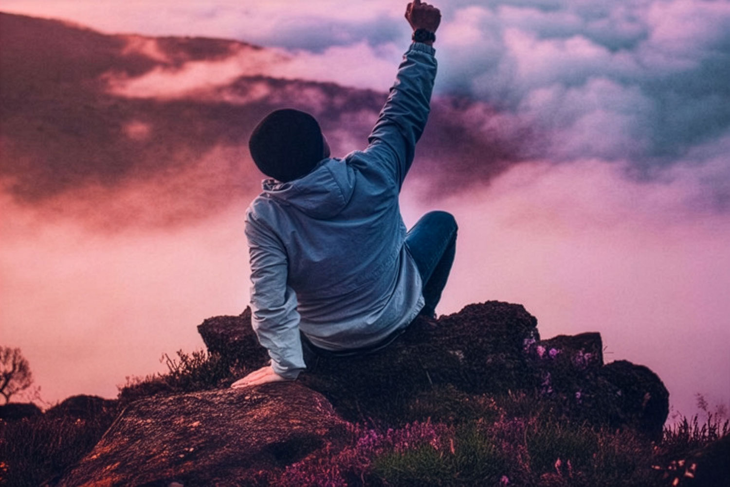 man sitting on a cliff